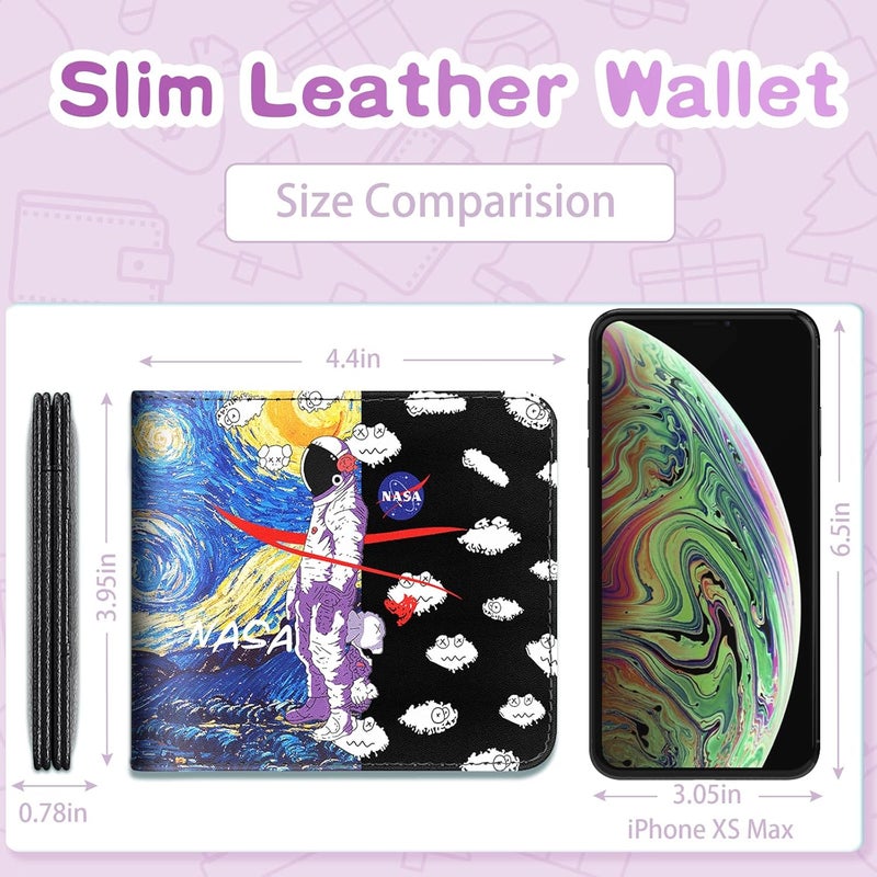 Funermei Cute Wallet for Men Women Cartoon Leather Bifold Wallet for Girls Boys Cool Astronauts Aesthetic Credit Card Holder RFID Blocking Id Cash Slim Small Bi Fold Wallets with Coin Pocket Teen - Image 2